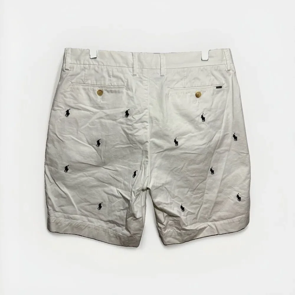 Polo Ralph Lauren All Over Pony Stretch Classic Fit Chino Shorts Mens 34 White
